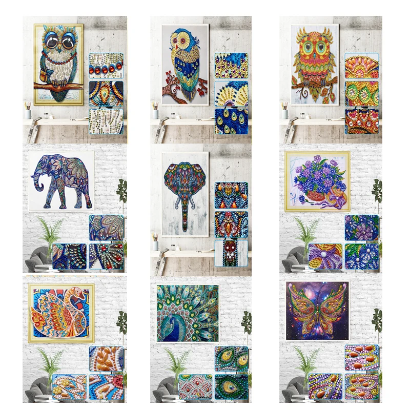 

5d Diy Diamond Painting Cross Stitch Multicolored "Animal" "Flower"Mosaic Diamond rhinestones Shaped drill