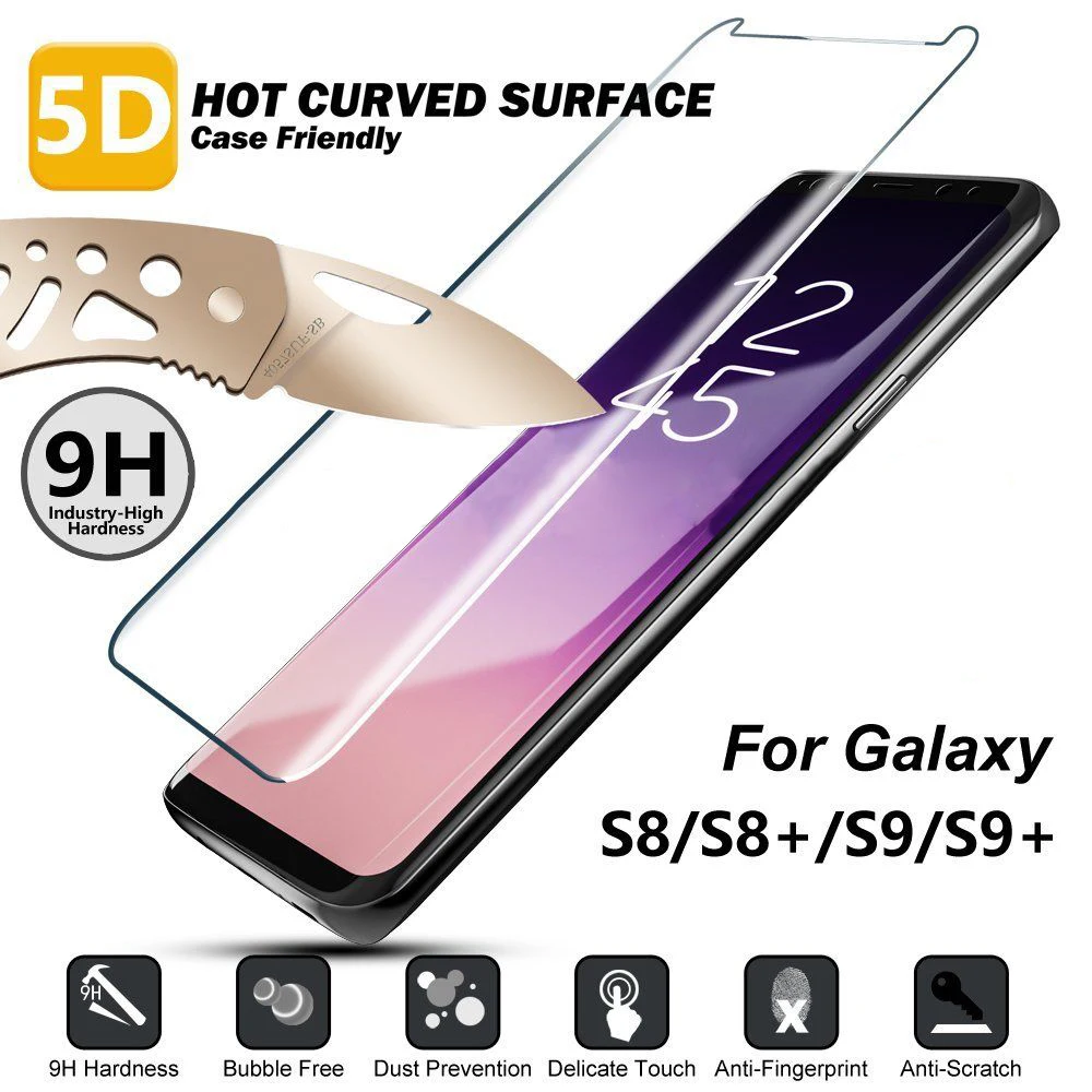 9 H 5D изогнутые закаленное Стекло пленка для Samsung Galaxy S8 S9 плюс Экран