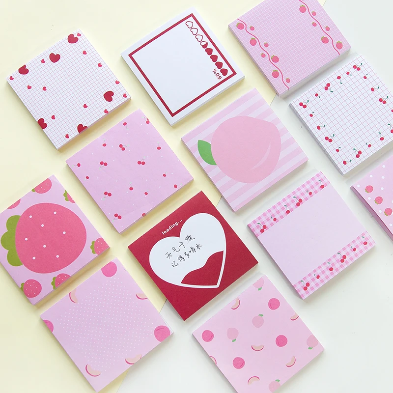 

Kawaii Pink Strawberry Cherry Heart Memo Pad INS Planner Notepad Cute Stationery Paper Bookmarks papelaria School Office Supply