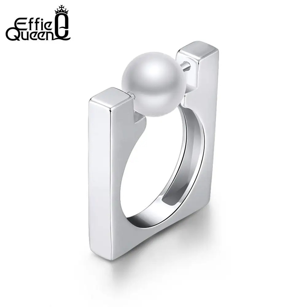 

Effie Queen Silver Color Rings For Women With Simulated-pearl Square Unique Design Female Fashion Party Jewelry Anillos DR169