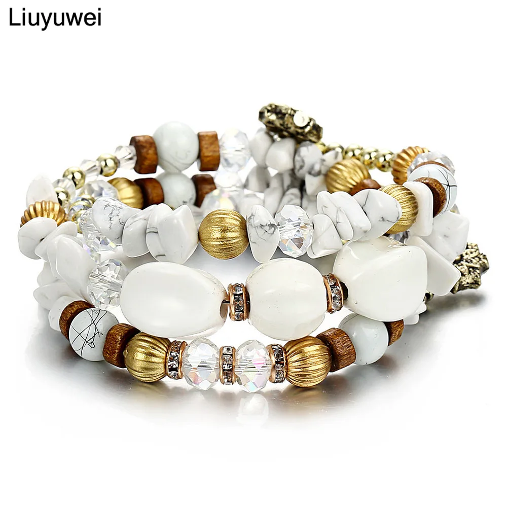 #*Cheap Liuyuwei Bohemian Resin Stone Charms Bracelets For Women Ethnic Tibet Multilayer Imitation Natural Stone Bracelets Bangles Men