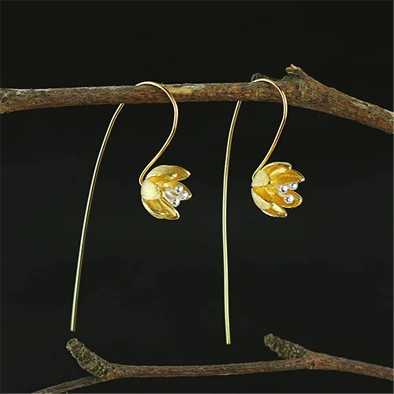 Lotus Fun реальные 925 пробы серебро Природный оригинальный ручной Fine Jewelry Винтаж