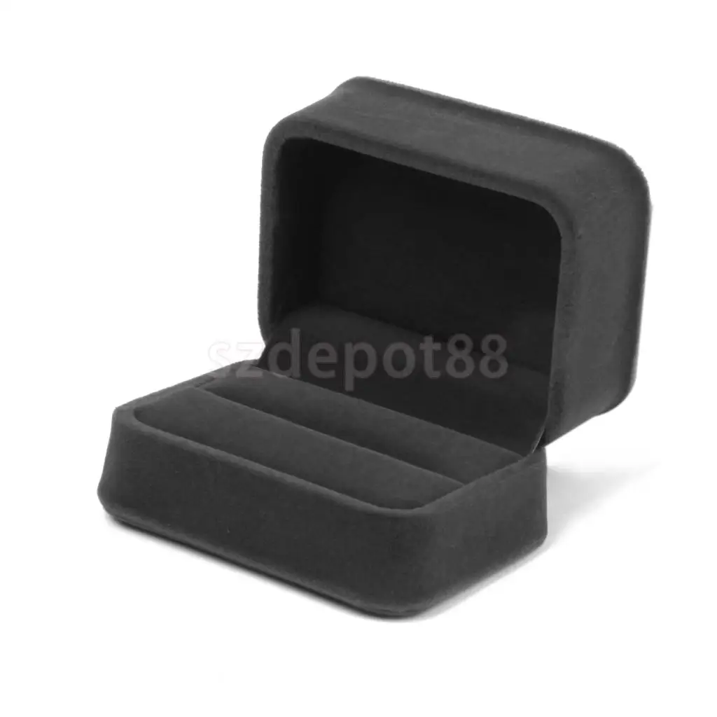 

Dark Grey Velvet Double Rings Bearer Box Storage Case Wedding Ceremony