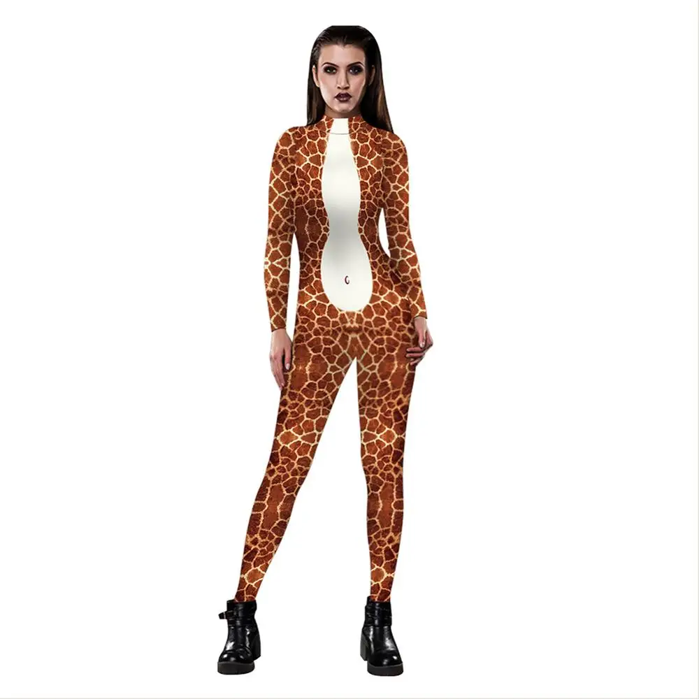 

Funny Long Bodysuit Bohemian Women Giraffe Jumpsuits Comic Romper One Piece Zipper Halloween Costume