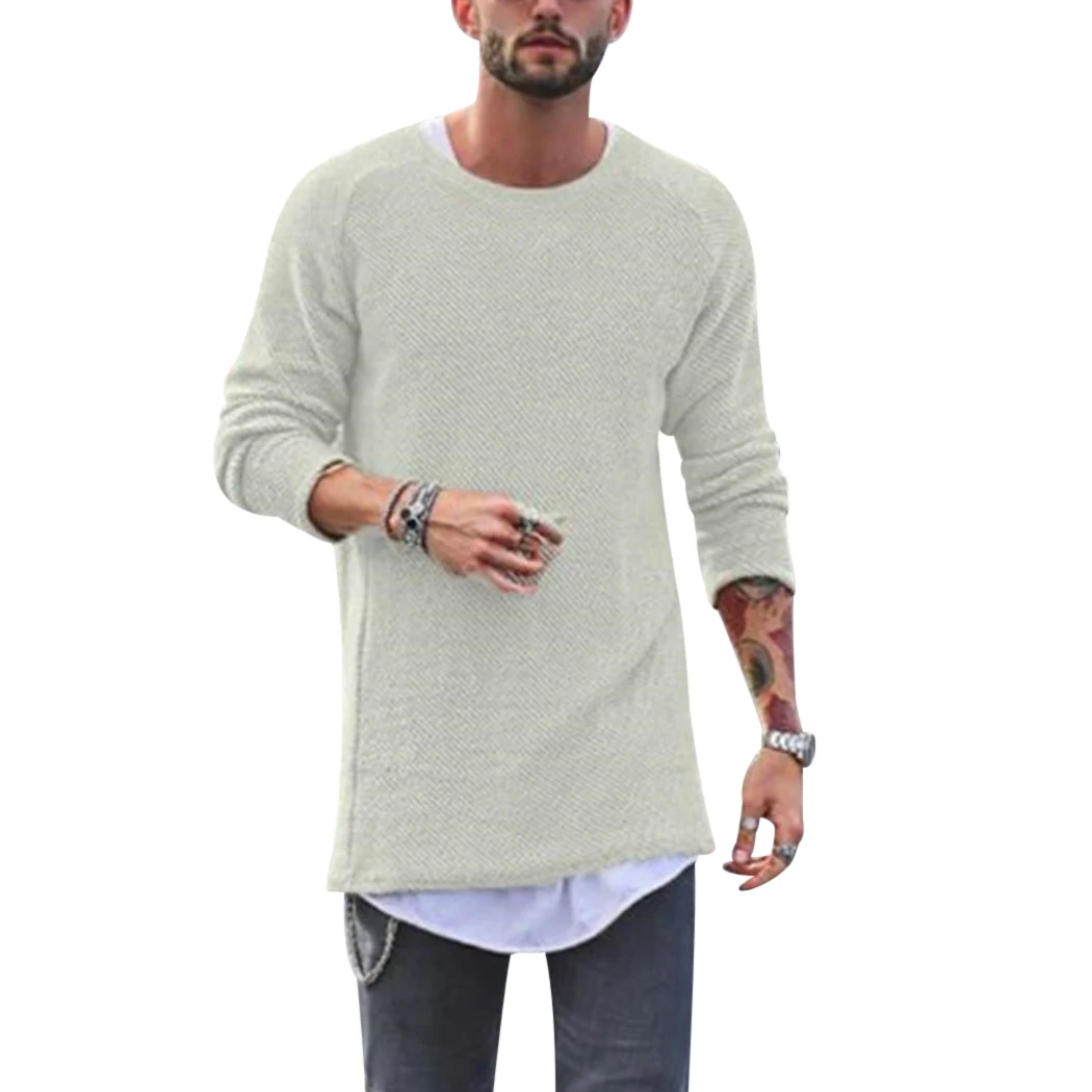 Men Knitted Winter Round Neck Casual Long Sleeve Loose Winter Mens