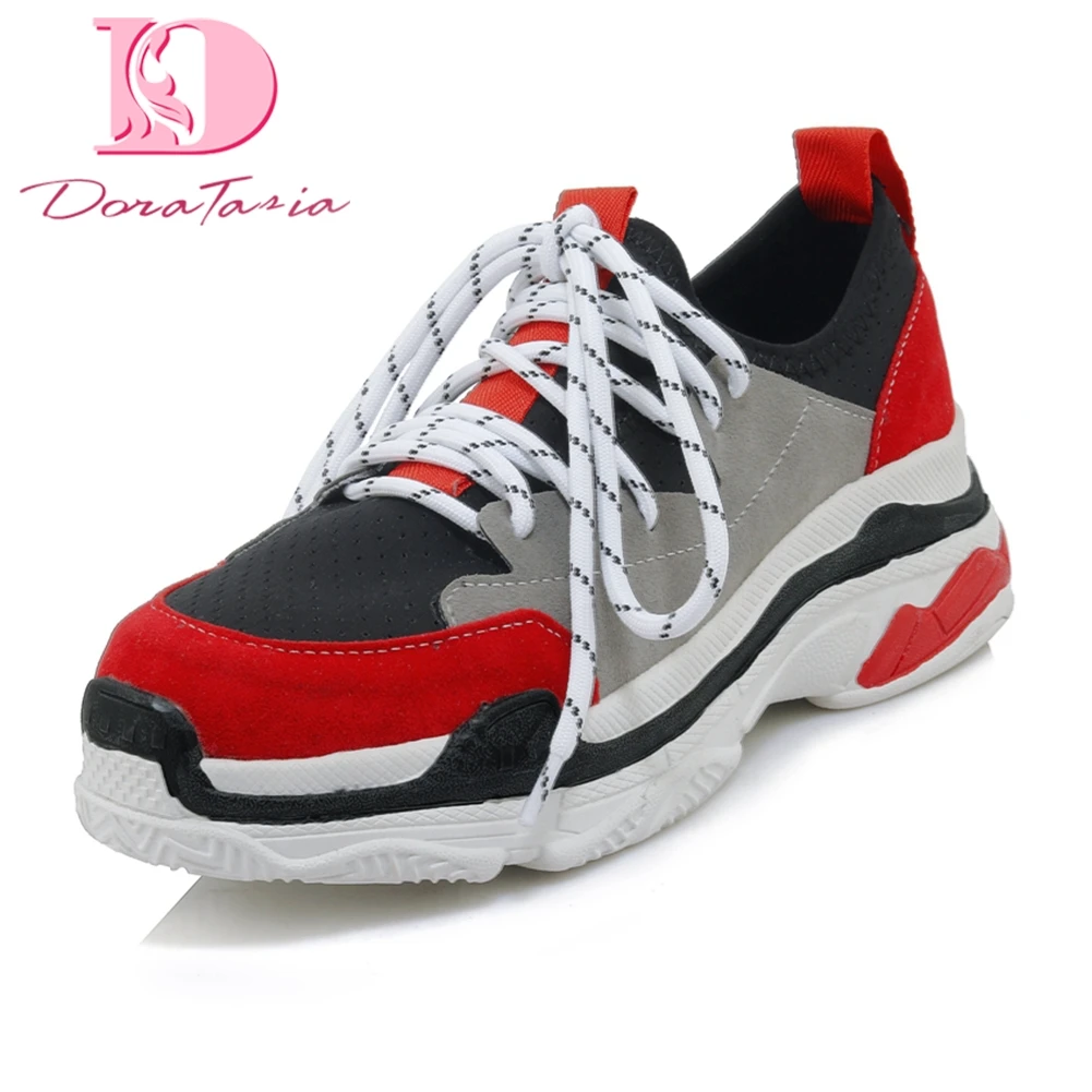 

DoraTasia 2018 Large Size 29-46 Lace Up Dropship Platform Boots Woman Shoes Lace Up Red Black Vulcanize Shoes sneakers Woman