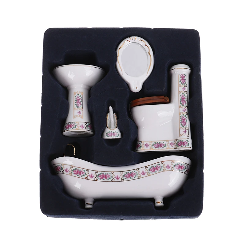 4 шт. 1/12 высококачественный кукольный домик, миниатюрный керамический, ванная комната, ванна, туалетная раковина, щетка, зеркало заднего вида