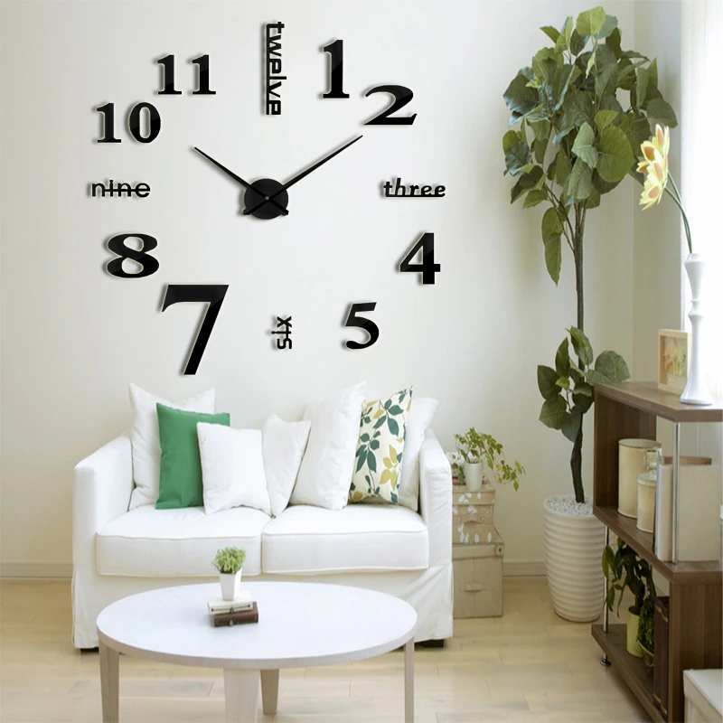 

2019 muhsein New 3D Clock Modern Design Large DIY Acrylic Clock Quartz Self-adhesive Wall Clock Simple Living Room Free Shipping