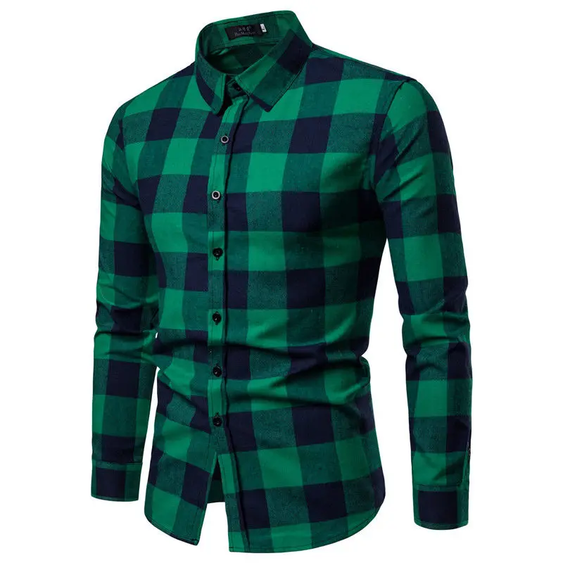 Новые весенние мужские клетчатые фланелевые лесоруб клетчатая ткань "Шотландка" рубашка из крашеного хлопка zd-br Повседневное рубашки уличной моды - Цвет: Зеленый