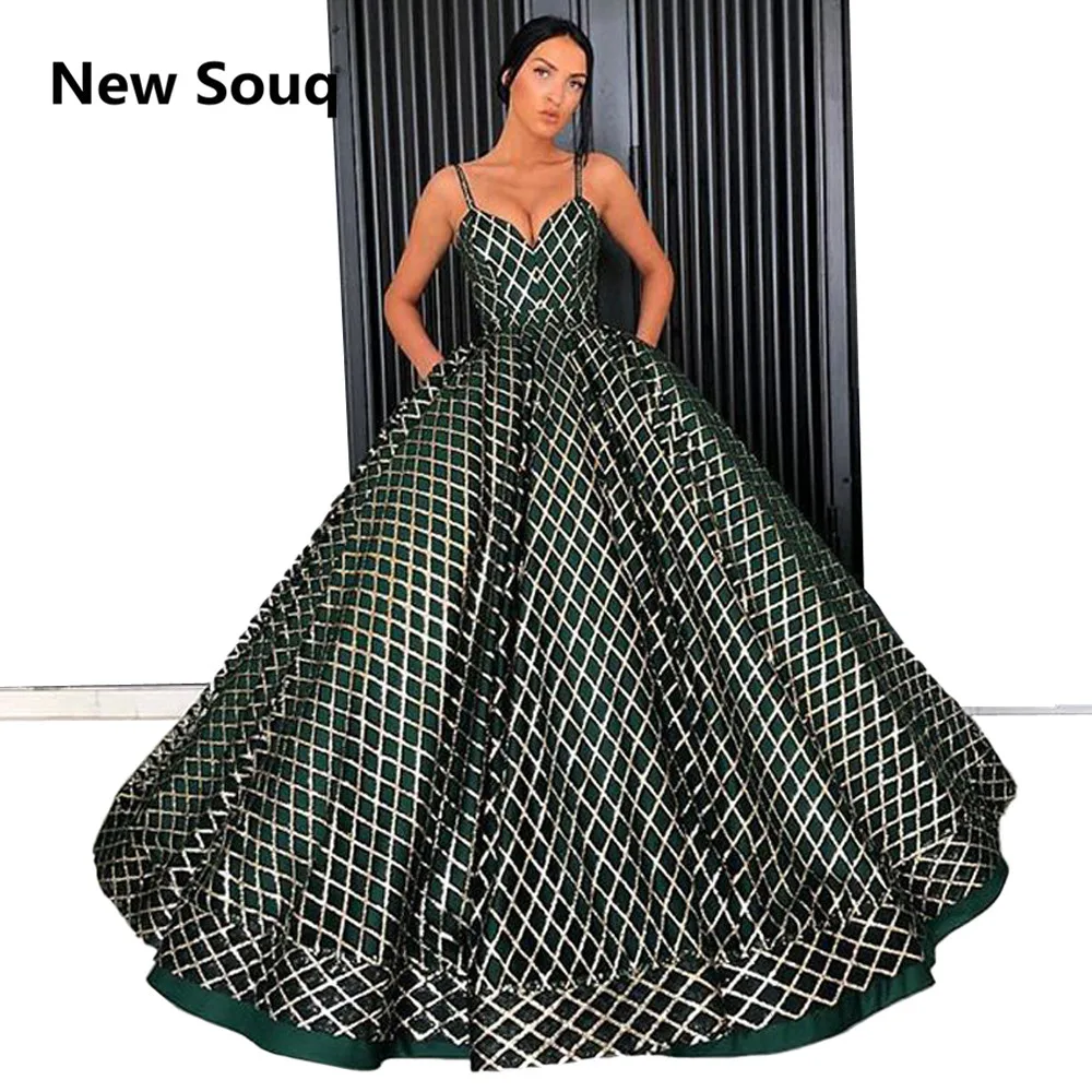 

Green Ball Gown Prom Dresses Spaghetti Strap V-neck Prom Party Gowns Evening Dress vestidos de fiesta de noche