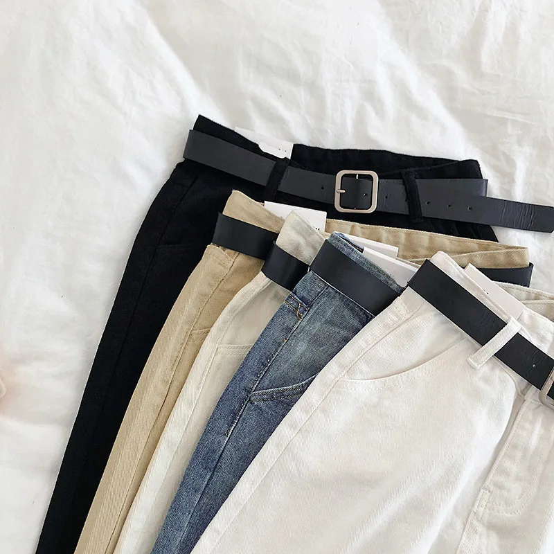 2019 Весна для женщин высокая Талия шаровары джинсы для мотобрюки с поясом high Street бойфренда джинсовые брюки