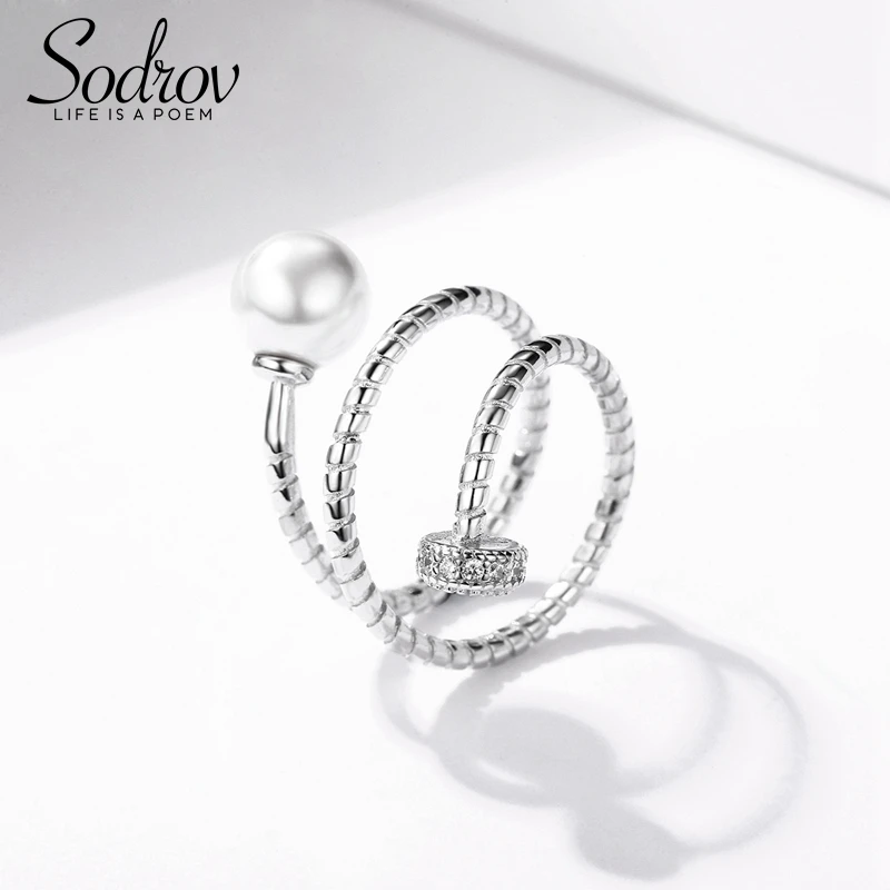 SODROV, 925 пробы, серебряное кольцо с жемчугом, размер с изменяемым размером, обручальное свадебное ювелирное изделие для женщин, серебро 925, ювелирное изделие