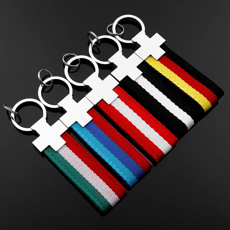 

Fashion 3 color embroidery textile striped keychain Car key ring for BMW M Mercedes benz AMG Volkswagen Audi a4 Auto accessories