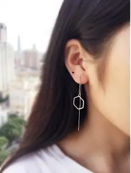 

SMJEL New Fashion Simple Geometric Hexagon Stud Earrings for Women Long Chain Earing Bridesmaid Jewelry dropshipping SYED103