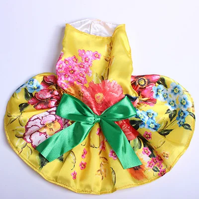 Платье-пачка с цветочным принтом и бантом для девочки, собаки, собаки, щенка, рубашка, юбка, платья, летняя одежда, 4 цвета - Цвет: Цвет: желтый