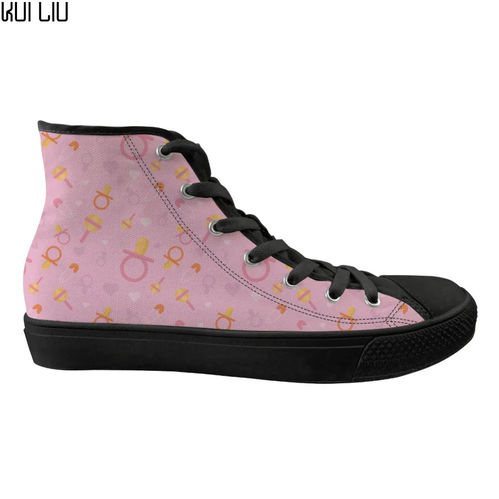 

Customized Cartoon Nursing Bottle Pattern Flats Women Spring Shoes High Top Casual Sneakers Shoes Woman Canvas Chaussures Femme