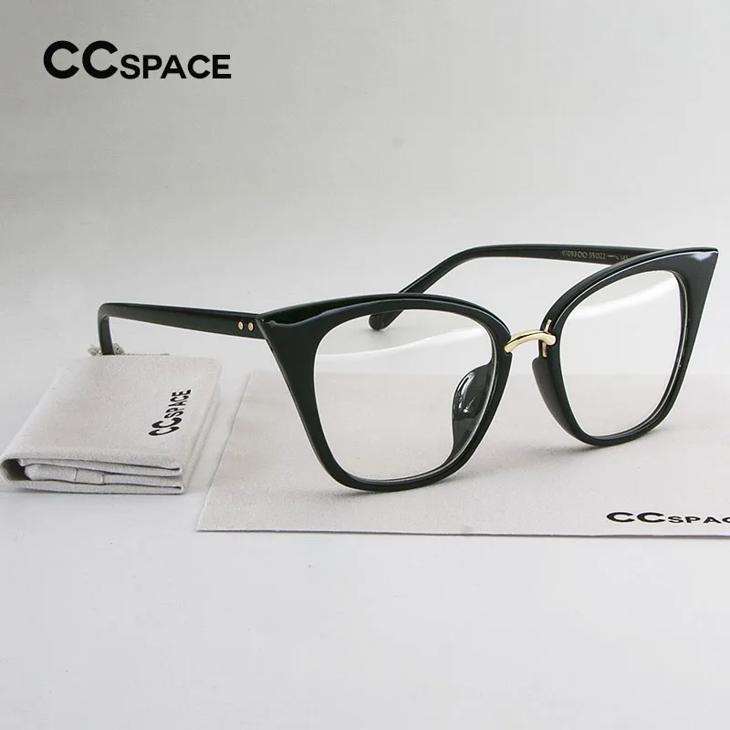 CCSPACE, кошачий глаз, женские Оправа очков, очки, классические, брендовые, дизайнерские, черная оправа, металлические заклепки, женские очки, SU135