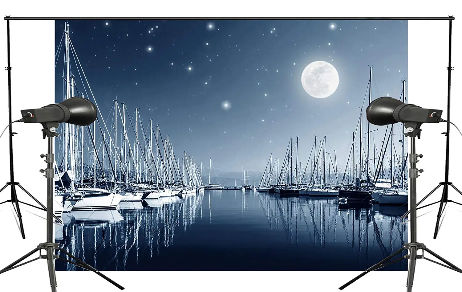 

150x220cm Beautiful full moon night Backdrop Sailboat Neatly Stops on Shore Chidren Photo Studio Photography Background