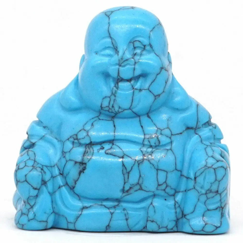 Статуя Будды Майтрея, природный драгоценный камень, голубая бирюза, резная каменная Статуэтка фэн-шуй, ремесла, домашний декор 1,4"