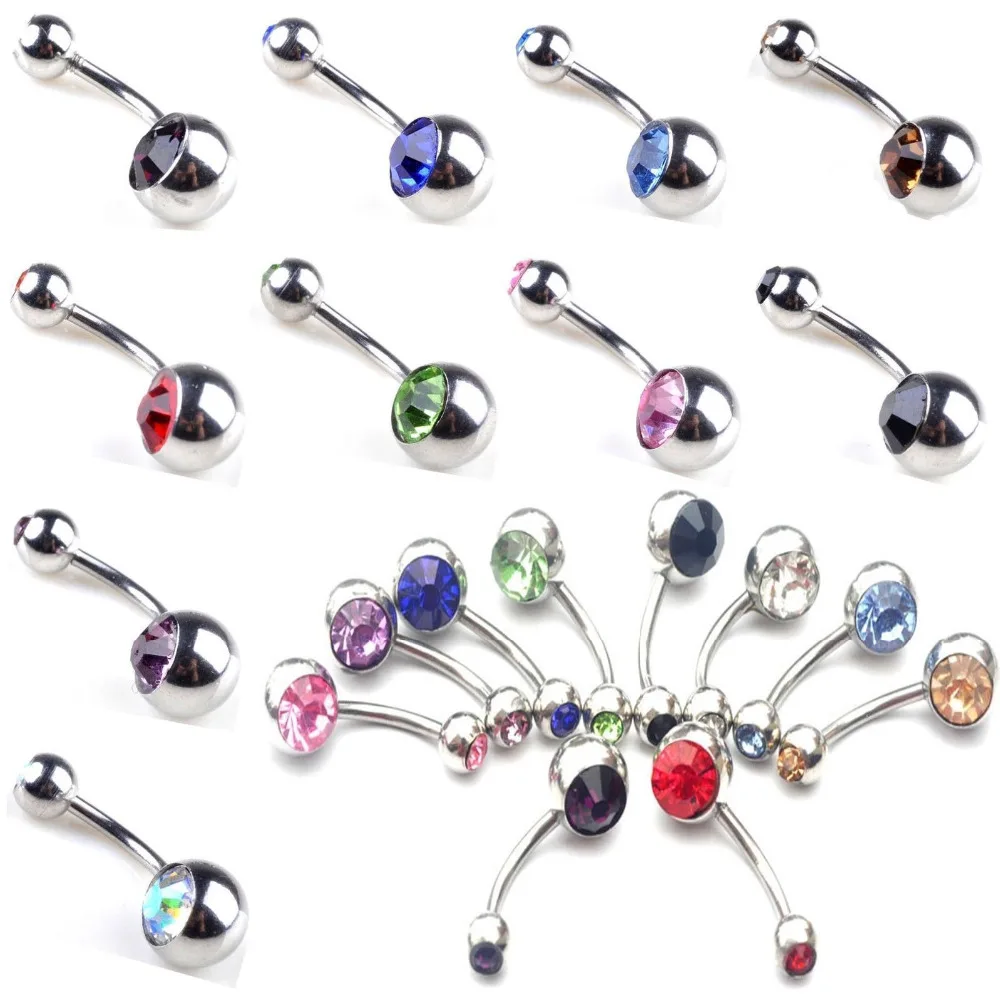 5Pc/Lot 14G Unisex Women Men Mix Body Jewelry Piercing Crystal Double