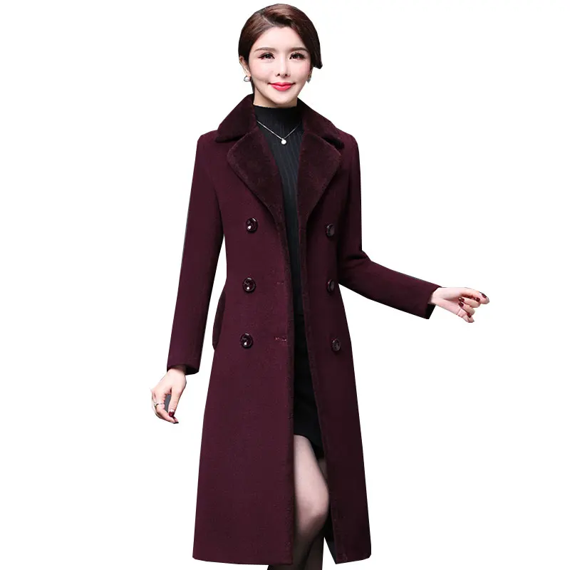 

Blended Cashmere Coat Women 2019 Winter Outerwear Middle-aged Mother Woolen Jackets double-faced Lattice Woolen Coat Female T272