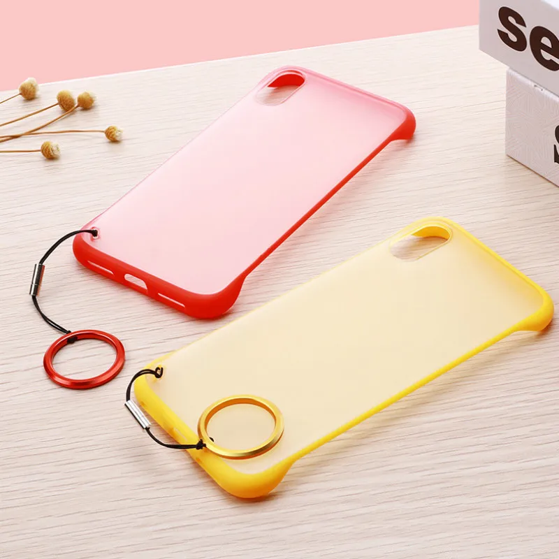 

New Fashion phone case PC Cover for iphone XS Max XR Frameless Transparent Matte Hard Case for iphone 6 7 8 Plus Finger Ring