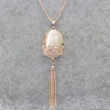 Fashion Opal Golden Flower Crystal Sweater Tassel Long Necklace Sweater Chain For Women Wedding Accessories