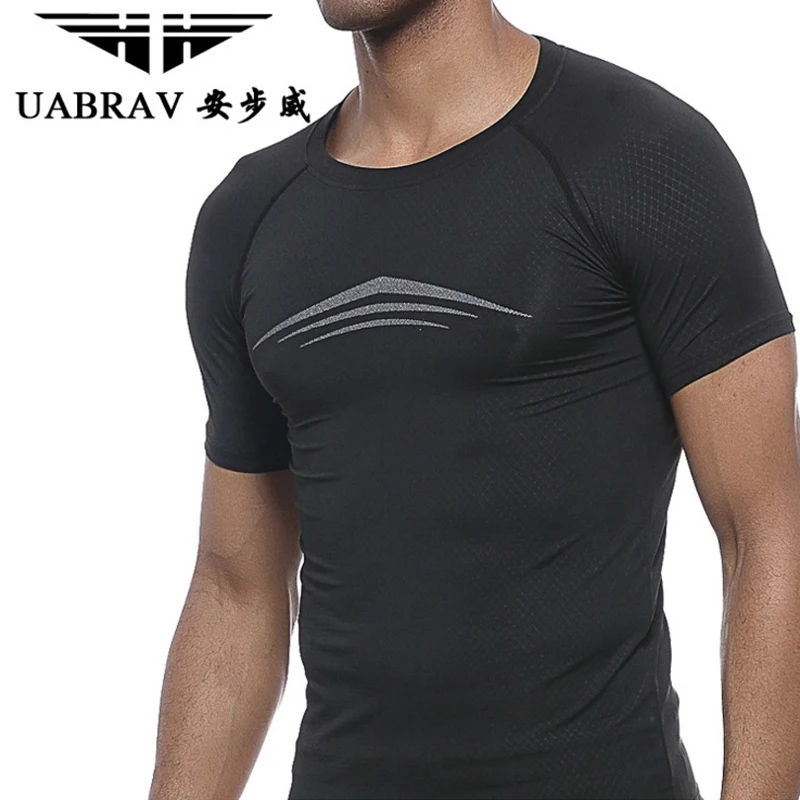 UABRAV высокое качество спортивная облегающая футболка тренировки фитнес тонкие колготки рубашки мужские быстросохнущие дышащие спортивные футболки