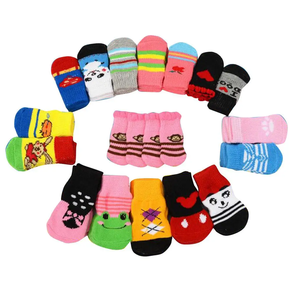 

Adeeing 4pcs Cute Lovely Colorful Dog Cat Cotton Socks Anti-slip Warm Pet Dress up Random Color