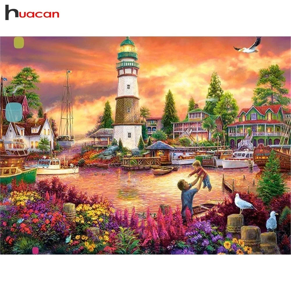 

Huacan Diamond Mosaic Landscape Resin Drill Crystal Diamond Painting Full Drill Square Scenic Diamond Embroidery Cross Stitch