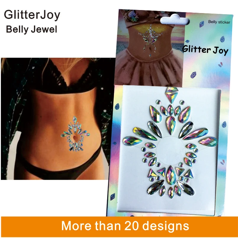 Glitterjoy 1 шт. хорошее качество живота тела Стразы ювелирные изделия Самоклеющиеся татуировки Стикеры для Рейв, фестиваль