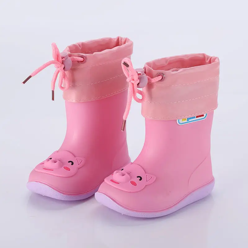 Детские непромокаемые сапоги; детская водонепроницаемая обувь; детская непромокаемая обувь для девочек и мальчиков; модные резиновые ботинки для девочек; Размеры 22-30 - Цвет: pink with cotton