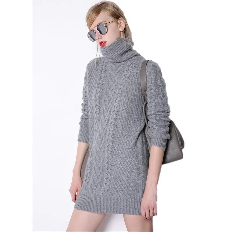 GejasAinyu Модные свитеры, женский свитер с высоким воротом, длинный свитер, платье, свободный вязаный пуловер, женские свитера, зимние топы