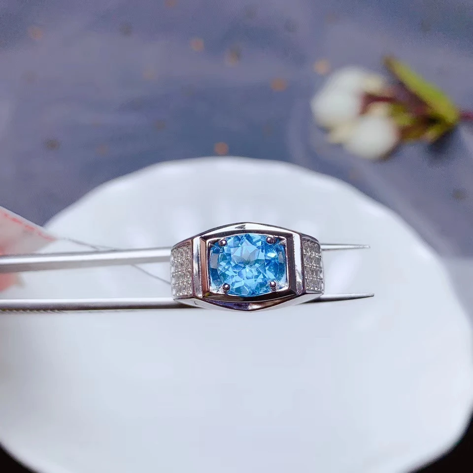 Доступный для женщин и мужчин классический глубокий кольцо с голубым топазом с серебряными ювелирными изделиями горячая Распродажа Подарочный стиль
