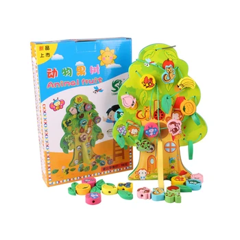 

3D Wooden Fruit Tree Puzzle Toys DIY Colorful Wooden Toy Animal Fruit Tree House Stringing Beads Baby Birthday Gift Children Toy