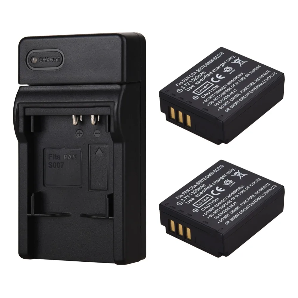 

2Pcs CGA-S007 CGA-S007E Battery for Panasonic Lumix DMC TZ1 TZ2 TZ3 TZ4 TZ5 TZ50 TZ15 1300mAh Rechargeable Batteries + Charger