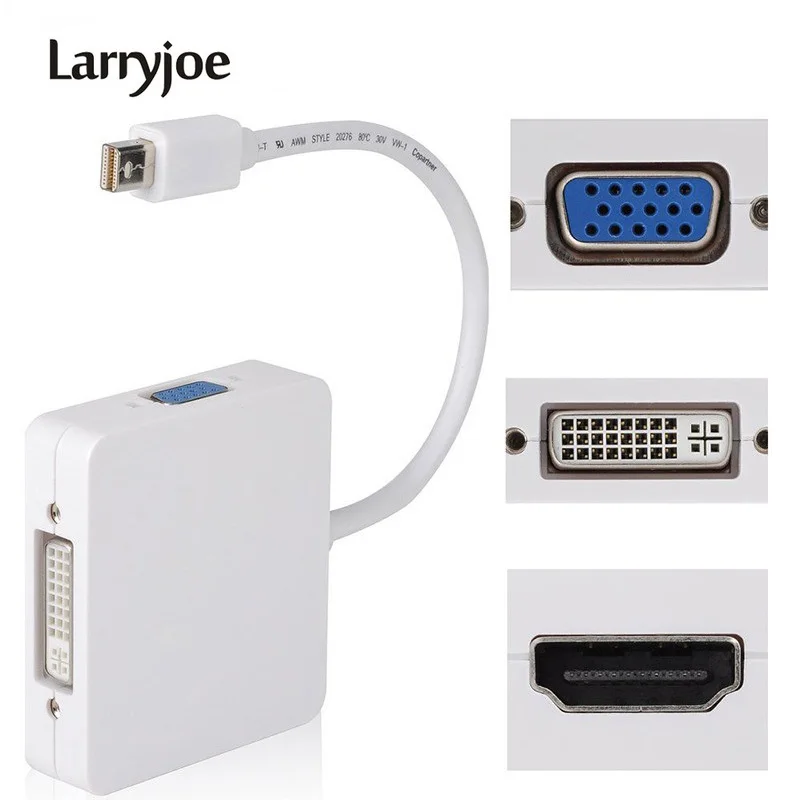 

Larryjoe 3 In 1 Mini displayport DP Thunderbolt to DVI VGA HDMI Adapter Cable for iMac Mac Mini Pro Air Book To Monitor TV