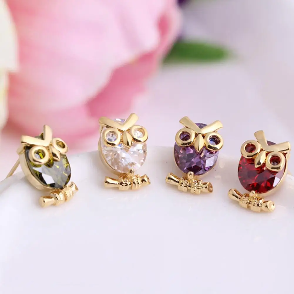

Women Fashion Cubic Zirconia Inlaid Owl Ear Stud Earrings Jewelry Korean version of the cute owl Earrings Earrings Party Gift