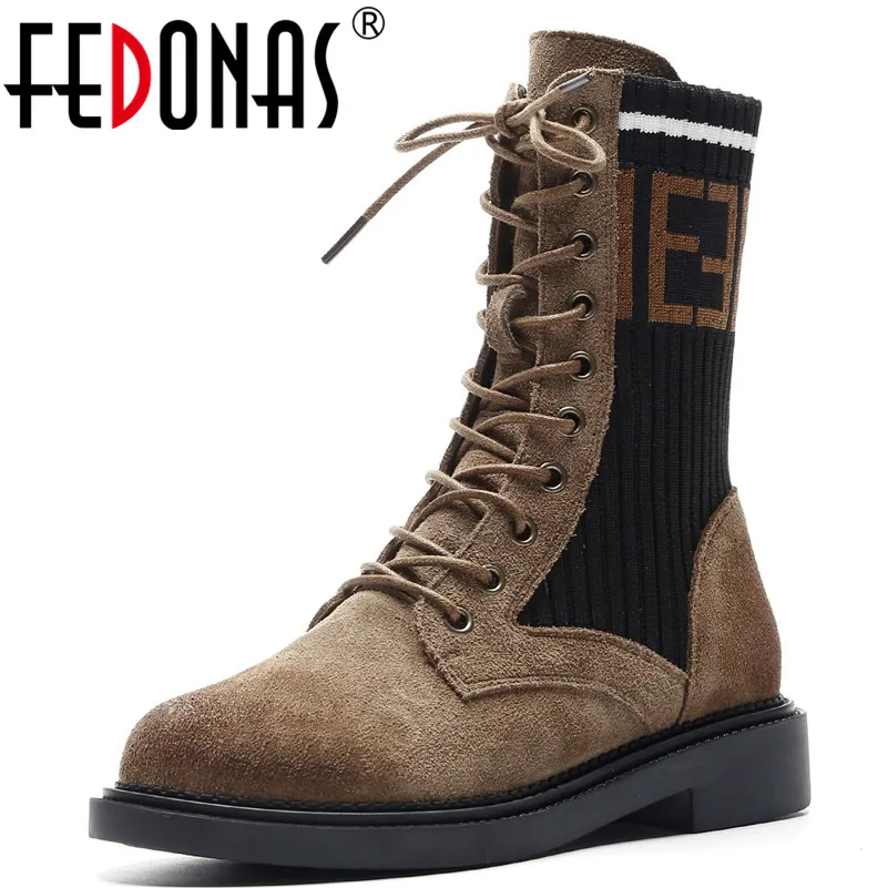 

FEDONAS Brand Retro Women Ankle Boots Thick Heels Lace Up Genuine Leather Motorcycle Boots Round Toe Fashion Dress Party Shoes