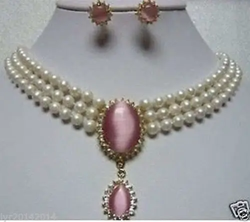 

Hot sale new Style >>>>Jewelry White pearl pink opal necklace earring Set
