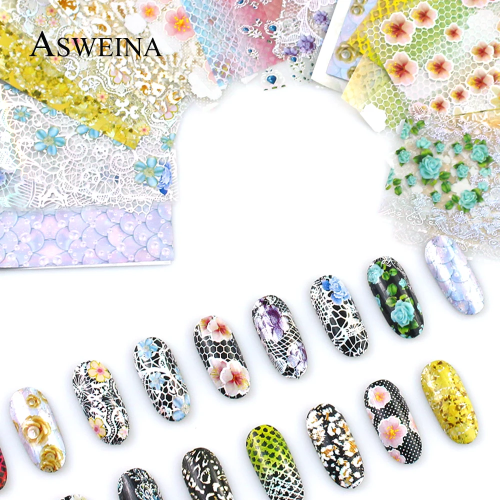 

16pcs Nail Foils Transfer Stickers Mix Design Starry Paper Flower Animal Wrap Adhesive Decal Nail DIY Manicure Shiny Decoration