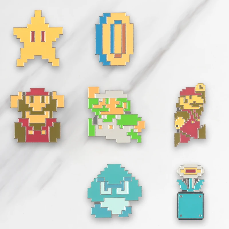

Pixelated Soft Enamel Brooches Super Mario Bros Pins for clothes Shirt Bag Hat Badge Nostalgic Game Jewelry Gift for Friends
