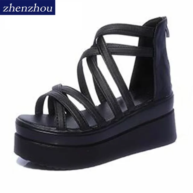 Women's shoes 2018 summer cross dewy toe women sandals sponge base platform height with the Roman sandals white Women's shoes