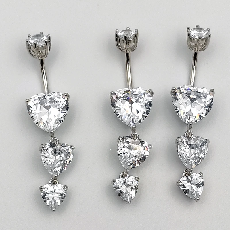  925 sterling silver belly button ring heart cubic zircon navel belly piercing jewelry