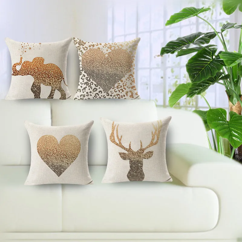 Golden Love Decorative Cushion Cover Deer Lip Cotton Linen Chair Waist Seat Square Pillowcase Pillow Home Garden | Дом и сад