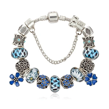 VIOVIA модные браслеты с цветами класса и браслеты с голубыми бусинами браслеты для женщин Pulsera известный бренд ювелирные изделия B16011 - Окраска металла: chain length 21 cm