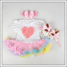 Детские комбинезоны; комплект из 3 предметов, комплект одежды для новорожденных Одежда для маленьких девочек с надписью «Rainbow Love», платье-пачка для девочек Комбинезон, повязка, туфли