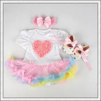 

Baby Rompers 3PCs Infant Clothing Set Baby Girls Rainbow Love Tutu Dress Jumpersuit Headband Shoes