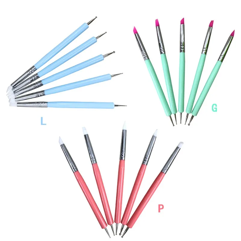 

5pcs/set Pottery Tools Rubber Needle Polymer Clay Sculpture Tool Silicone Color Shapers Dotting Tool Brush