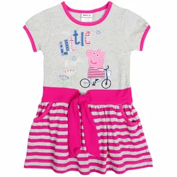 

2016 Nova kids wear casual ctue animal pattern embroidered  with white stripe hemline short sleeves baby girls dress retail